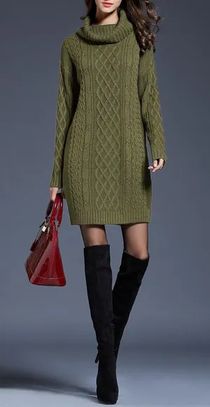 Appraisal Women's Sweater Dress Brown Turtle Neck Cable Knit Mini thumbnail 1