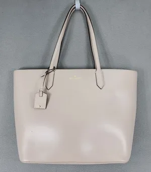 Kate Spade Leather Tote Bag Women L Beige‎ Pink Nude Gold Logo Shoulder Bag AVA thumbnail 1