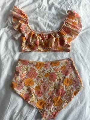 Orange And Pink Floral High Waisted Bikini Set thumbnail 6
