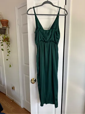 NWT Abercrombie & Fitch Satin Draped Wrap Midi Dress Emerald Green Small Petite thumbnail 6