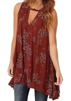 Free People Tree Swing Tunic Tank Mini Dress Crimson Floral Size XS Boho‎ thumbnail 1