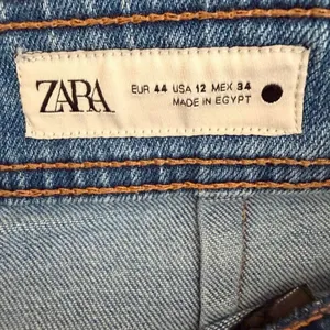 Zara Wide Leg High Rise Y2 K Raw Hem Blue Denim Fly Zip Jeans Sz 12 # 2455 thumbnail 7