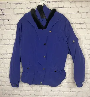 Black Bear Women's Blue Hooded‎ Jacket Snap Button Up Puffer Coat Size 12 thumbnail 1