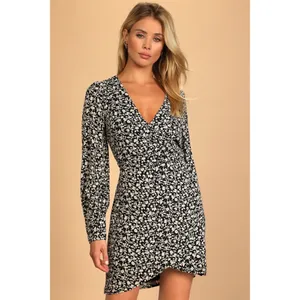 Lulus Fall Into You Black Floral Print Long Sleeve Wrap Dress Medium thumbnail 13