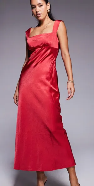 Princess Polly Radioactive satin square neck maxi dress in red 4 thumbnail 1