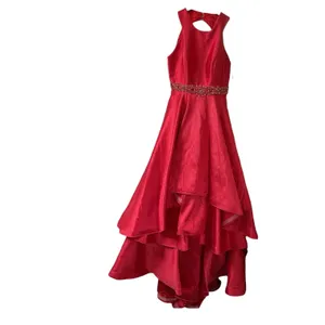 Mac Duggal Red Tiered‎ Ruffle Beaded Waist High Neck Ball Gown Dress Size 8 thumbnail 6