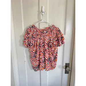 Anthropologie Maeve Short-Sleeve‎ Ruffle Yoke Colorful Blouse size xs thumbnail 6
