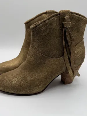 Maje Jaune Gold Metallic Suede Western Ankle Boots Tassel EU 36 US 5.5 thumbnail 3