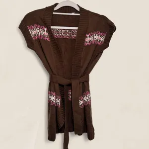Brown vest | Boho Western Fair Isle Belted Cardigan Cottagecore Layering thumbnail 5