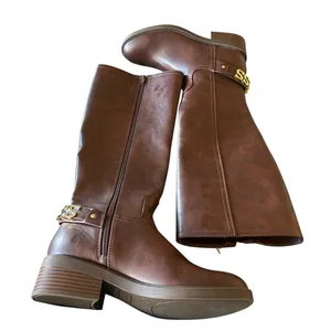 NEW GUESS padmaa riding boots Gold Spell Out Logo Chocolate Brown 8 thumbnail 5