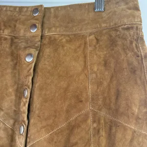 Sezane Brown Goat Leather Suede Snap Mini Skirt Size 42 / 10 thumbnail 3