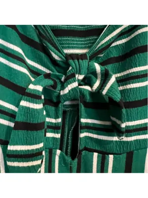 No Comment Wide Leg Green Striped Jumpsuit Adjustable Straps thumbnail 3
