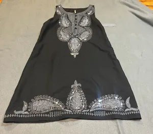 Free People Black Silver Embroidered Sequin Paisley Mini Dress Size 2 thumbnail 2