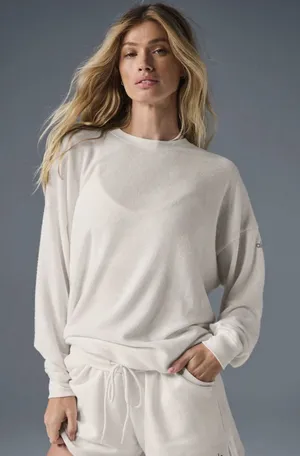 Alo Yoga Soho Pullover Women Size XS Ivory Longsleeve Crew Neck Sweater #T3-2 thumbnail 1