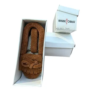 Minnetonka Suede Moccasin Keychain Key Ring Dark Brown Fringed Mini Shoe NIB thumbnail 1