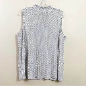 Adrianna Papell Accordion Pleats Sleeveless Smock Neck White/Black Polka Dot Top thumbnail 2