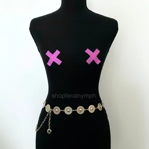 Gold Y2K Textured Round Medallion Boho Chain Belt, Fits 25-44.5 Inches, X7GA1247 thumbnail 4