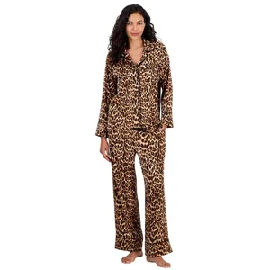 INC International Concepts Leopard Print Satin Pajama Set Brown Large NEW thumbnail 15