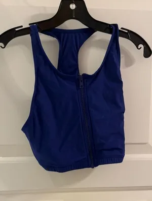 Women’s Front-Zip Swim Crop Top in Deep Blue thumbnail 1