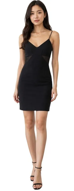 Lulus Black Spaghetti Strap V-Neck Mini Dress with Cut-Out Mesh size XS NWT thumbnail 1