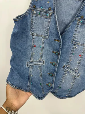 American Vintage Vintage Y2K Studded Embellished Denim Jacket Vest Size Medium Boho Whimsical thumbnail 3