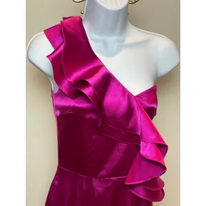 Hailey Logan by Adrianna Papell Satin One Shoulder Ruffle Dress Size M Pink thumbnail 2