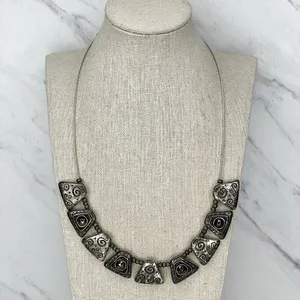 Chico's Silver Tone Wire Rhinestone Bib Necklace thumbnail 1