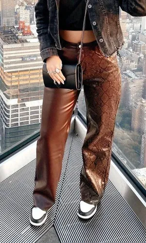 Chocolate Snake Print Faux Leather Straight Leg Pants thumbnail 2