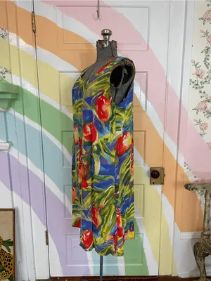 Jams World Mango Print Rayon Shift Dress Made in Hawaii‎ Sz L 🧡🎀 thumbnail 5