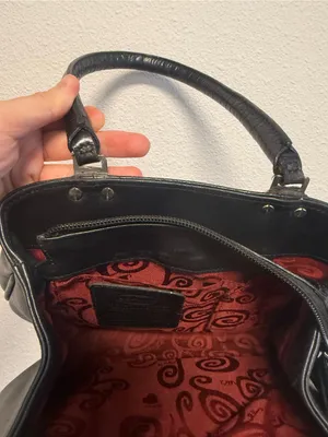 Vintage Brighton Chantilly Black Leather Croc Satchel Bag Filigree Heart thumbnail 9