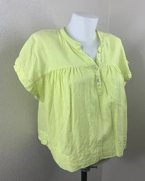 MOTHER Neon Yellow/green The Pop Your Top Street Lights Shirt Button Sz S thumbnail 1