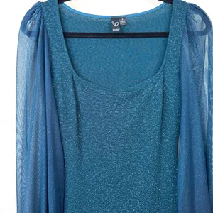 WINDSOR Teal Green Make It Shimmer Glitter Asymmetric Sheer Midi Dress Small thumbnail 6