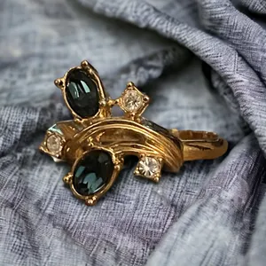 Blue Gemstone Ring With Rhinestone Accents Gold thumbnail 1