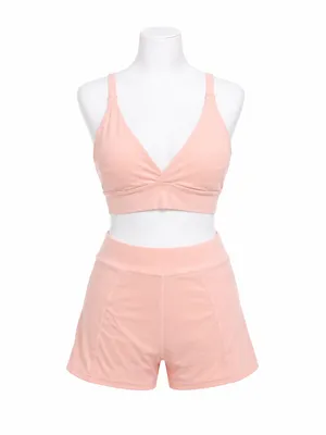 Pink Sporty Crop Top & High-Waist Shorts Set- swimsuit and activewear thumbnail 3