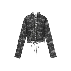 $79 Sz M Victoria Secret Lingerie Top Crop Long Sleeve Lace Up Back Allover Lace thumbnail 2