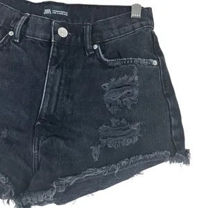 Zara High Rise Distressed Raw Hem Denim Shorts Black Edgy Grunge Size 2 thumbnail 3
