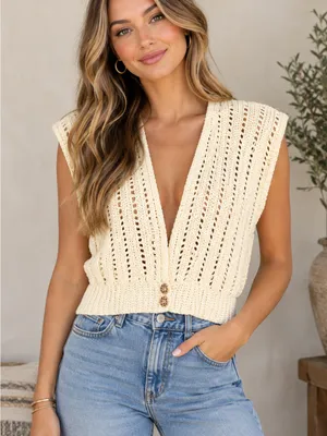Handmade Open Knit Sweater Vest Coastal Grandmother Boho Preppy Festival thumbnail 1