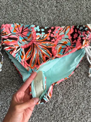 aerie Floral Bikini Bottoms in Coral, Turquoise & Brown thumbnail 2