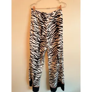 H&M Pants Women Size 8 Cream Tiger Print Wide Leg‎ High Rise Border Hem Casual thumbnail 8