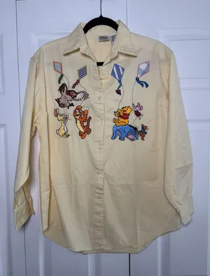 Disney Winnie the Pooh Embroidered Womens Size M Yellow Vintage Cotton Kidcore thumbnail 1