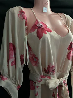 Angel Biba Floral Tie-Sleeve Cream & Pink Romper SZ 10 thumbnail 5