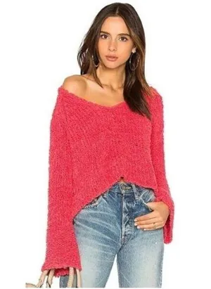Free People small pink oversized knit sweater thumbnail 1