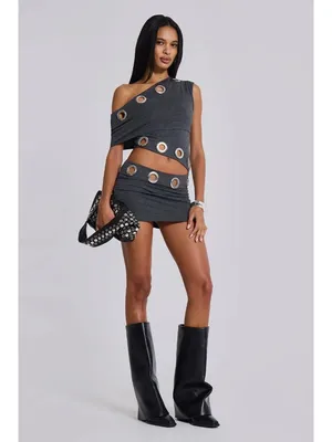 Jaded London Asymmetric Eyelet Dress in Dark Grey 2 New Womens mini thumbnail 14