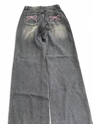 Your Cute Jeans Pink Bow Wide Leg Jeans Size 1 thumbnail 2