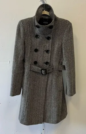 Guess Women’s Wool‎ Blend Herringbone Tailored Double Breasted Pea Coat Gray Sm thumbnail 1