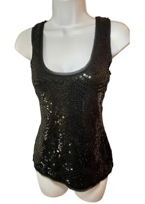 White House Black Market S Black Sequin Sleeveless Top Scoop Neck thumbnail 1