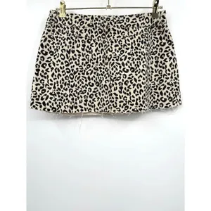 Know One Cares Leopard Micro Mini Denim Skirt Size L Cream Black Raw Hem Summer thumbnail 2