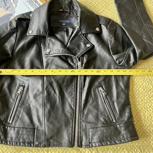Tommy Hilfiger Faux Leather Moto Jacket Women Large Black 90s Off‎ Duty Classic thumbnail 6