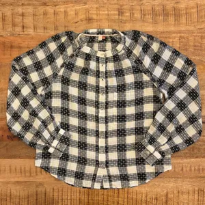 Anthropologie Pilcro Puff Sleeve Button Top M Gingham Plaid Wool Blend Cottage thumbnail 2