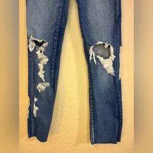 American Eagle Outfitters Distressed Ripped Blue Skinny Jeans Size 0 thumbnail 4